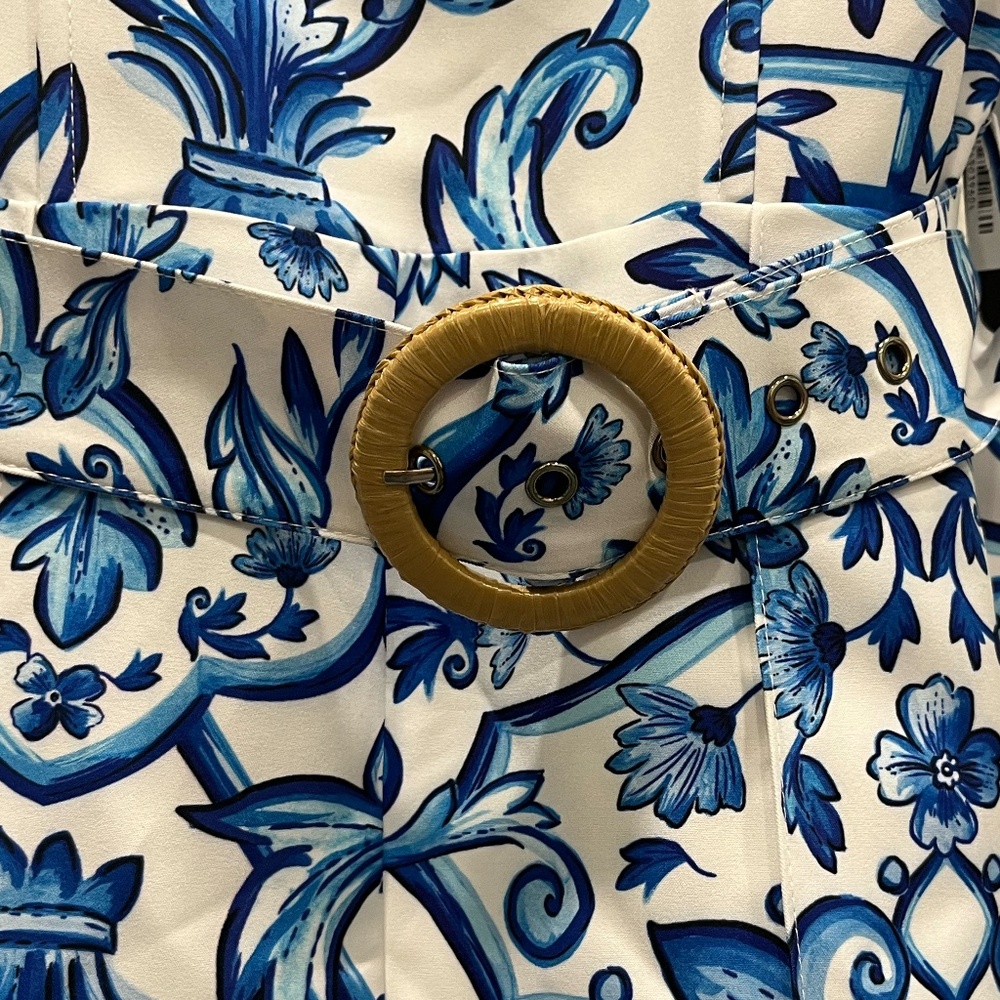 NWT CLUB L LONDON | One Day | Blue Porcelain Print Ruffle-Strap Belted Playsuit - Picture 7 of 12